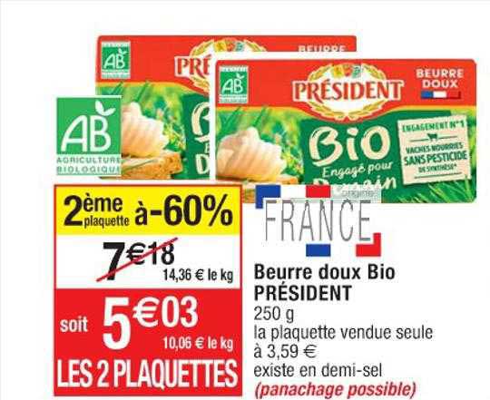 Beurre Doux Bio Président