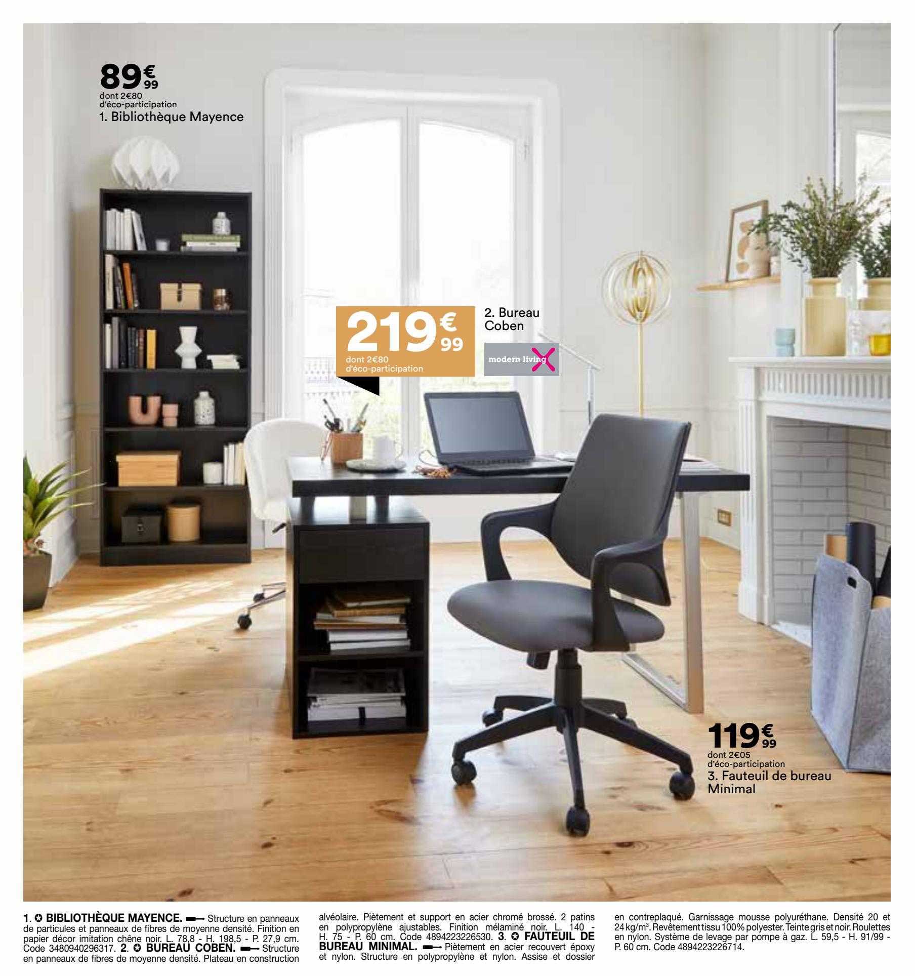 bibliothèque mayence, bureau coben, fauteuil de bureau minimal