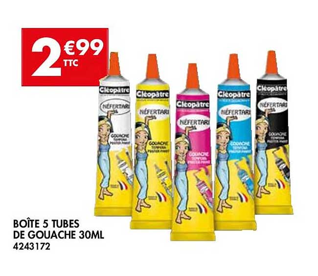 boîte 5 tubes de gouache 30ml