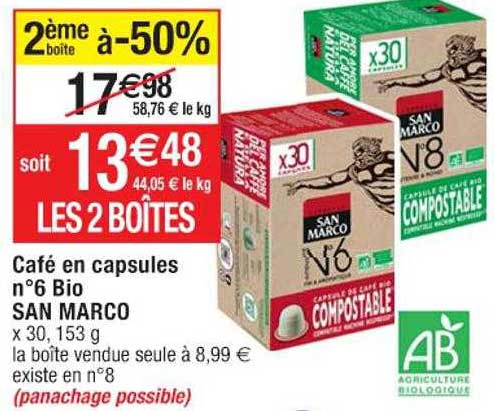 café en capsules n°6 bio san marco