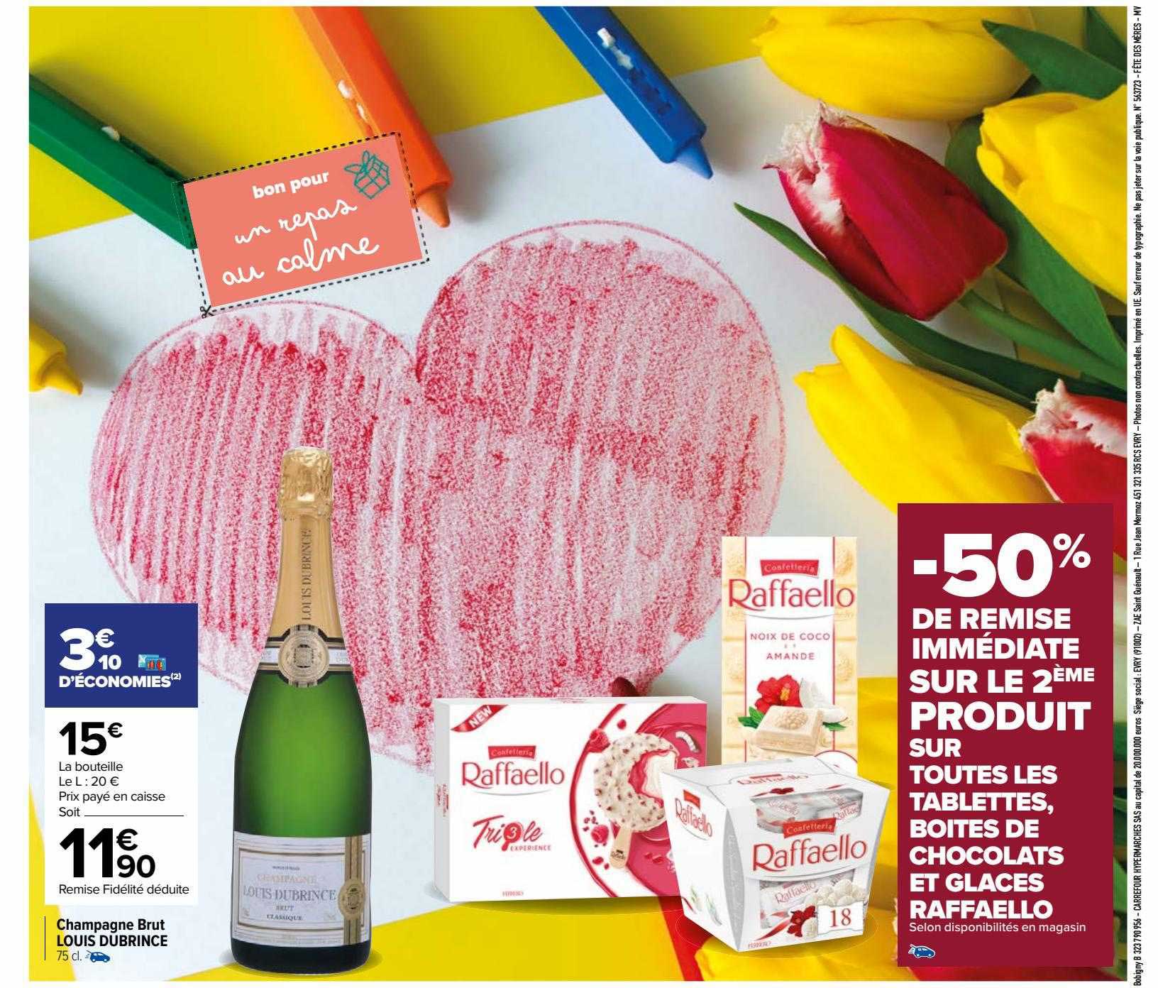 champagne brut louis dubrince, les tablettes, boîtes de chocolats et glaces raffaello