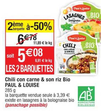 chili con carne & son riz bio paul & louise