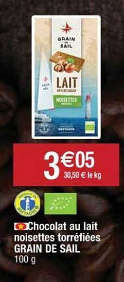 chocolat au lait noisettes torréfiées grain de sail