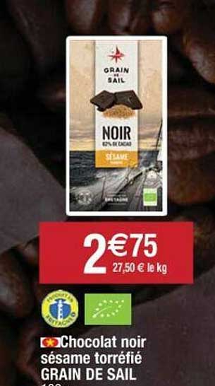 chocolat noir sésame torréfié grain de sail