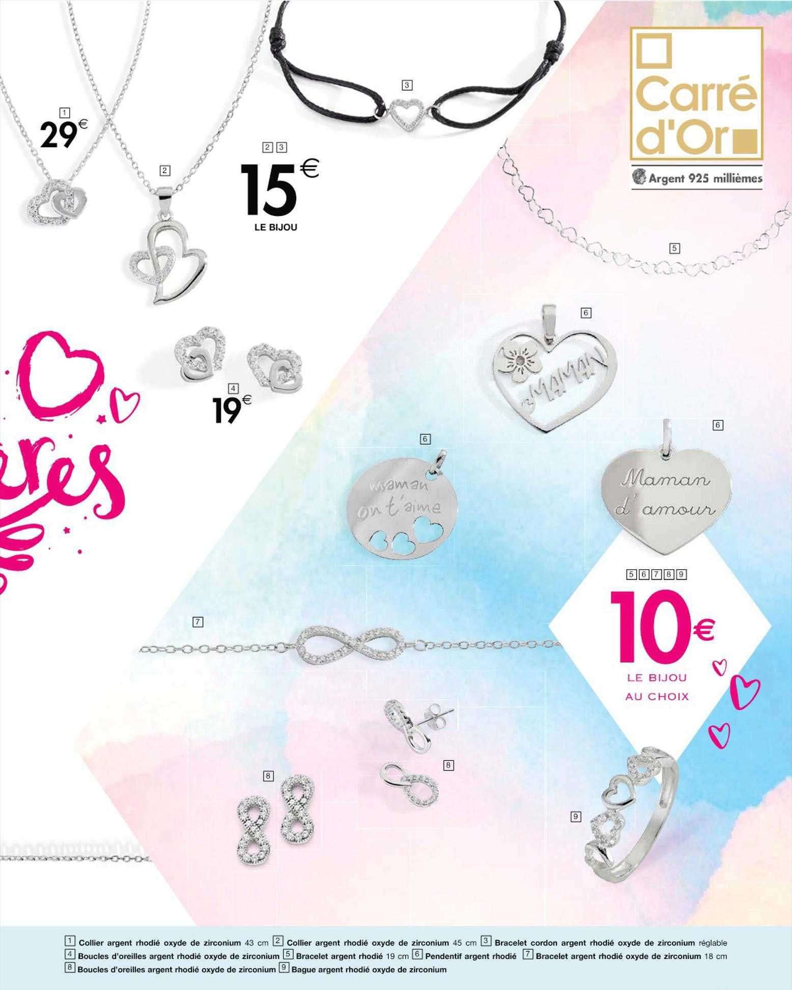 collier argent rhodié oxyde de zirconium, bracelet cordon argent rhodié oxyde de zirconium, boucles d'oreilles argent rhodié oxyde de zirconium, bracelet argent rhodié, pendentif argent rhodié