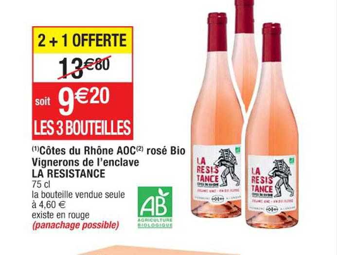 côtes du rhône aoc rosé bio vignerons de l'enclave la resistance