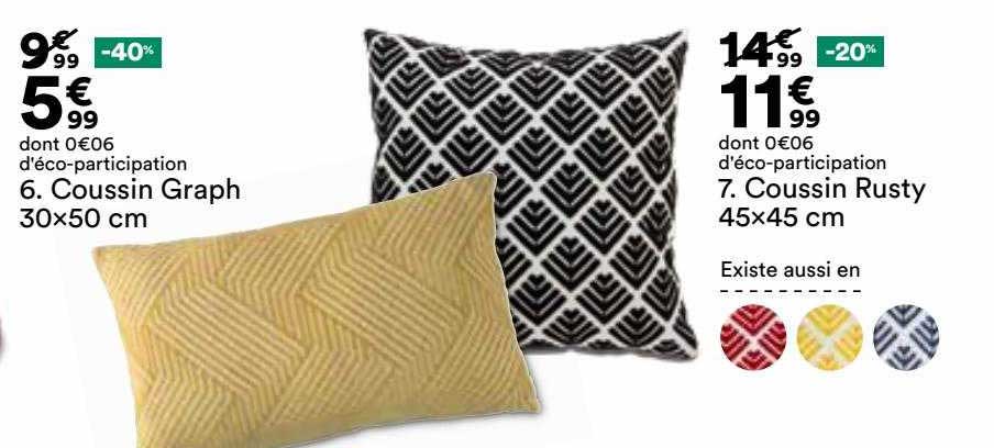 coussin graph 30 x 50 cm, coussin rusty 45 x 45 cm