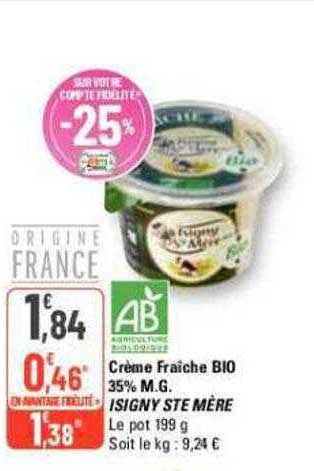 crème fraîche bio 35% m.g. isigny ste mère