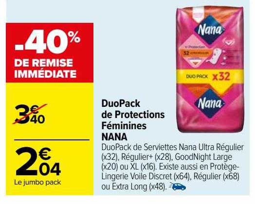 duo pack de protections féminines nana