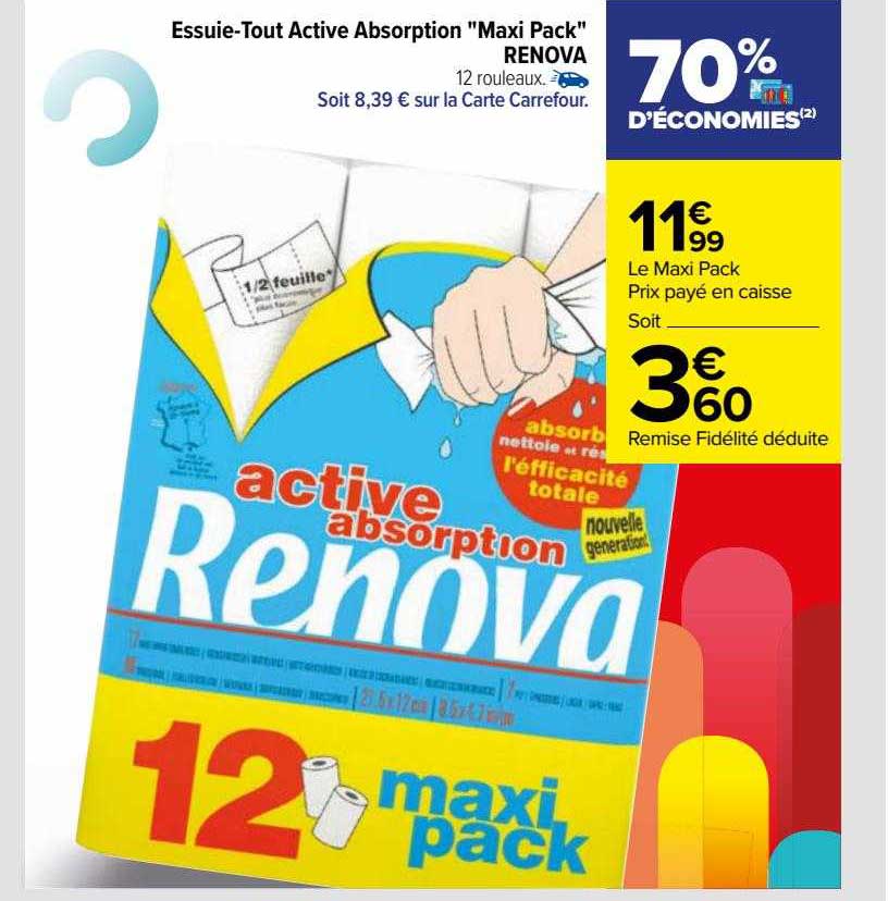 essuie-tout active absorption "maxi pack" renova