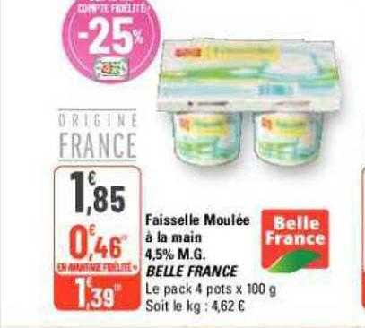 faisselle moulée à la main 4,5% m.g. belle france
