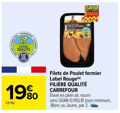 Filets De Poulet Fermier Label Rouge Filière Qualité Carrefour