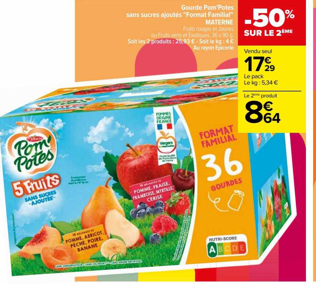 gourde pom'potes sans sucres ajoutés "format familial" materne