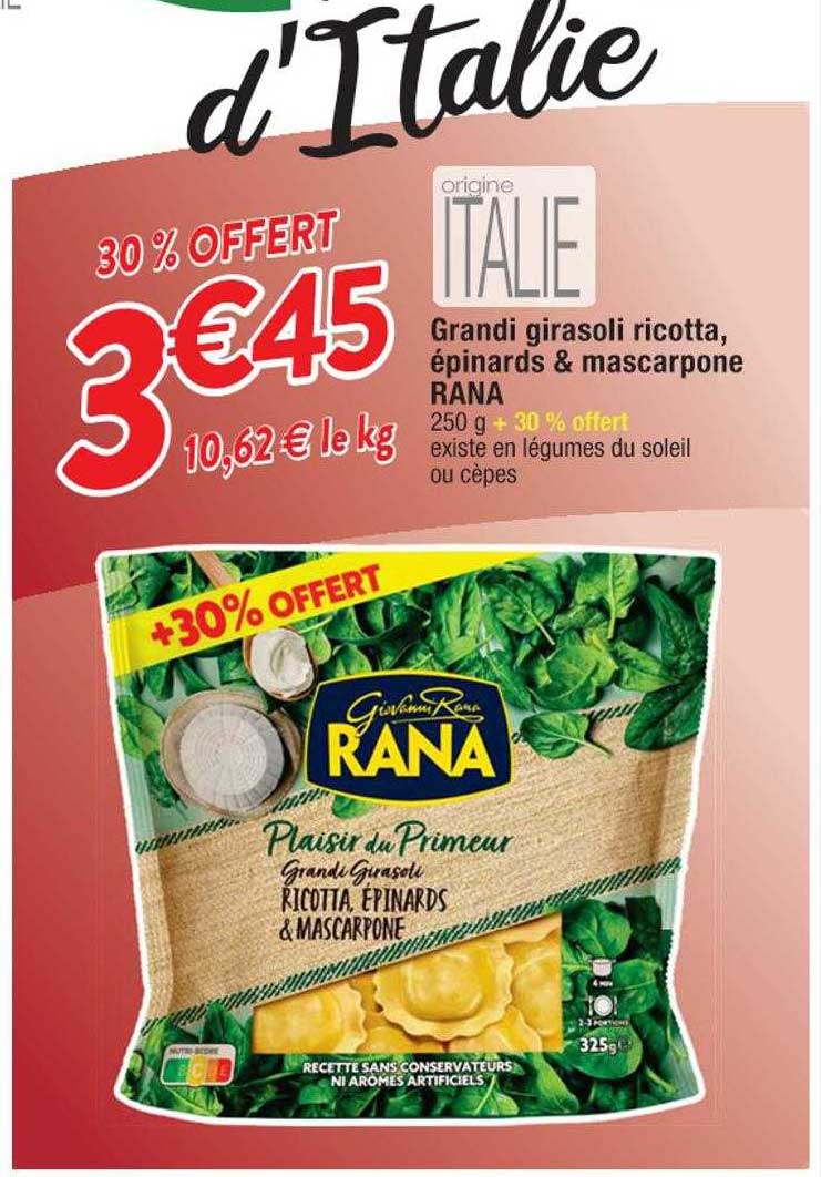 grandi girasoli ricotta, épinards & mascarpone rana