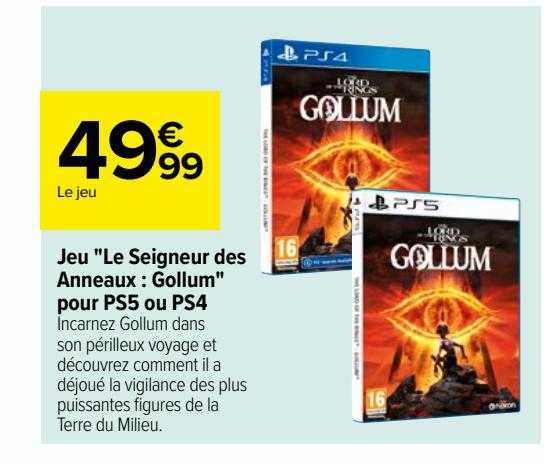 jeu "le seigneur des anneaux : gollum" pour ps5 ou ps4