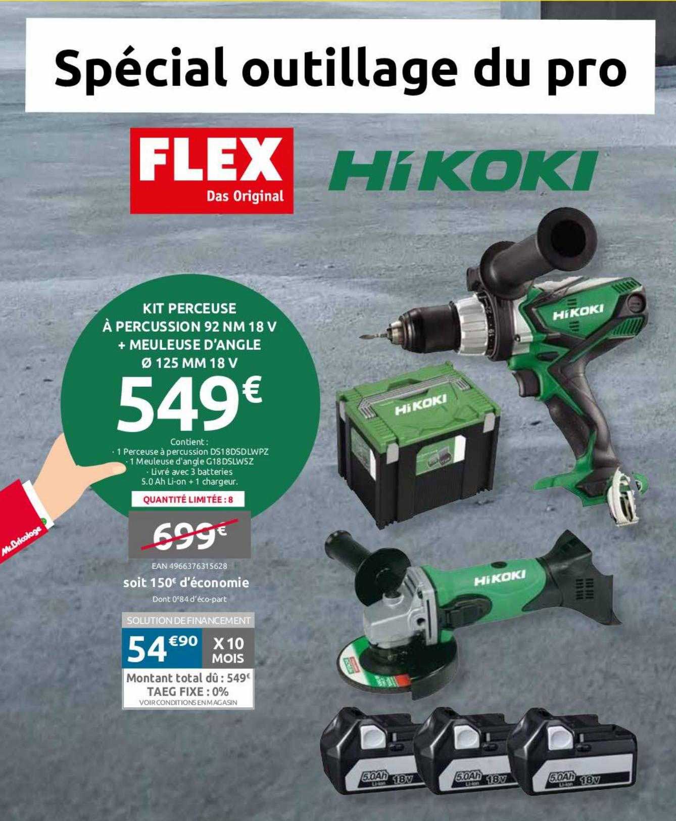 kit perceuse à percussion 92 nm 18v + meuleuse d'angle ø 125mm 18v hikoki