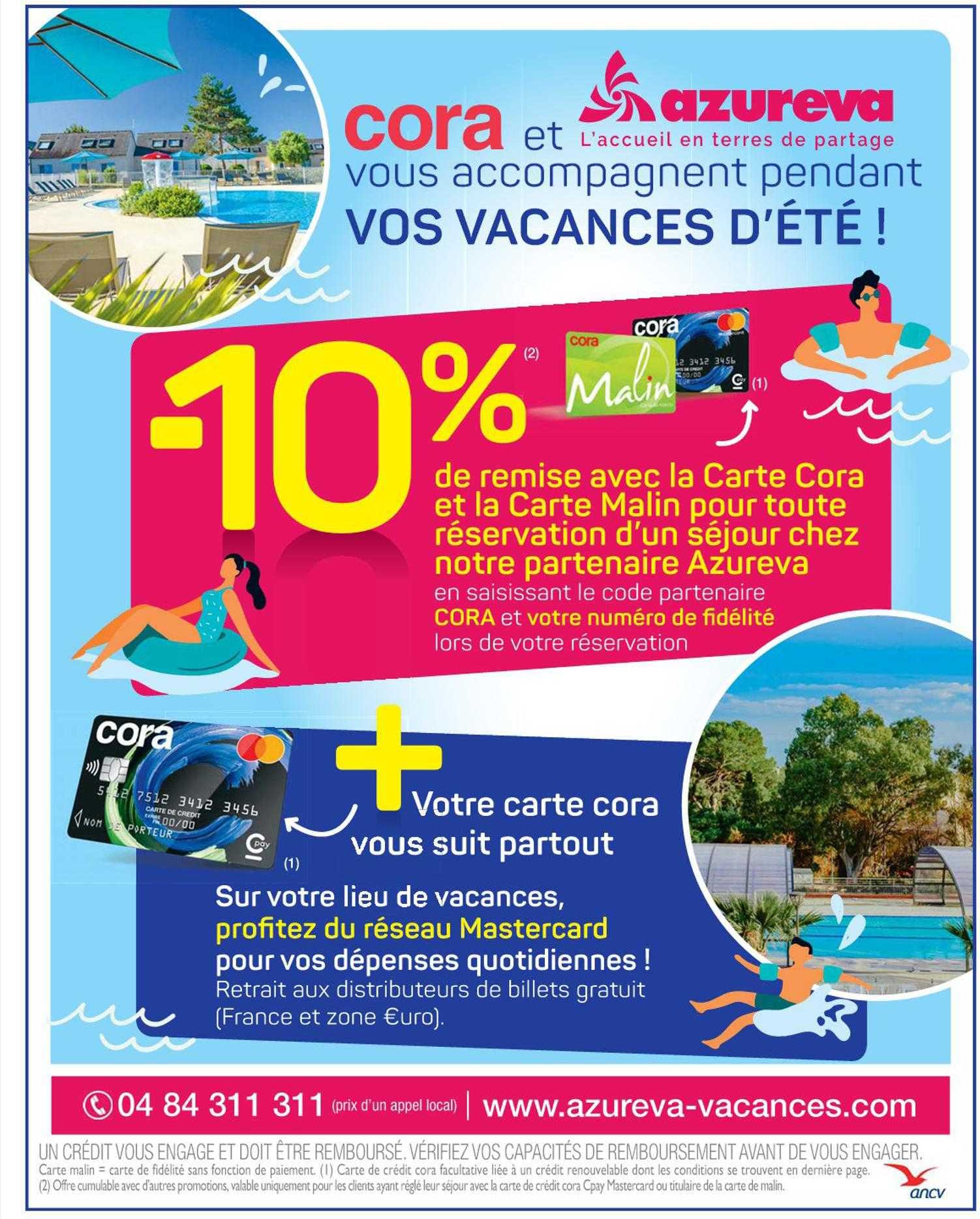 la carte cora et la carte malin pour toute réservation d'un séjour chez notre partenaire azureva