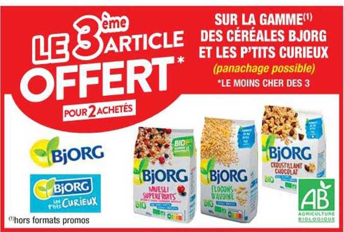 la gamme des céréales bjorg et les p'tits curieux