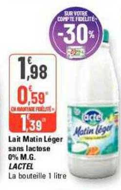 lait matin léger sans lactose 0% m.g. lactel