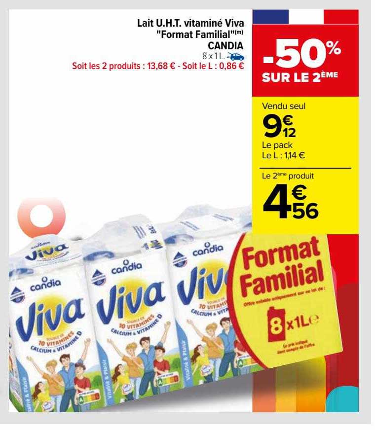 lait u.h.t. vitaminé viva "format familial" candia