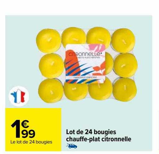 lot de 24 bougies chauffe-plat citronnelle