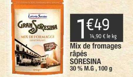 mix de fromages râpés soresina 30% m.g.