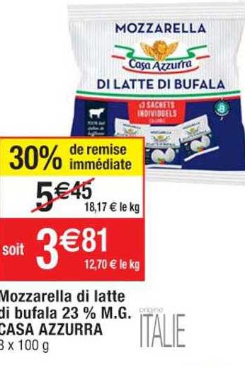mozzarella di latte di bufala 23% m.g. casa azzurra