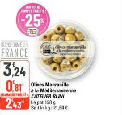 olives manzanilla à la méditerranéenne l'atelier blini