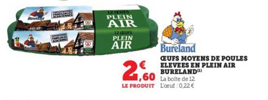 œufs moyens de poules élevées en plein air bureland