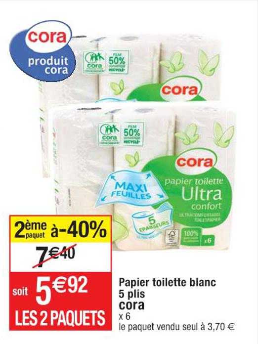 papier toilette blanc 5 plis cora