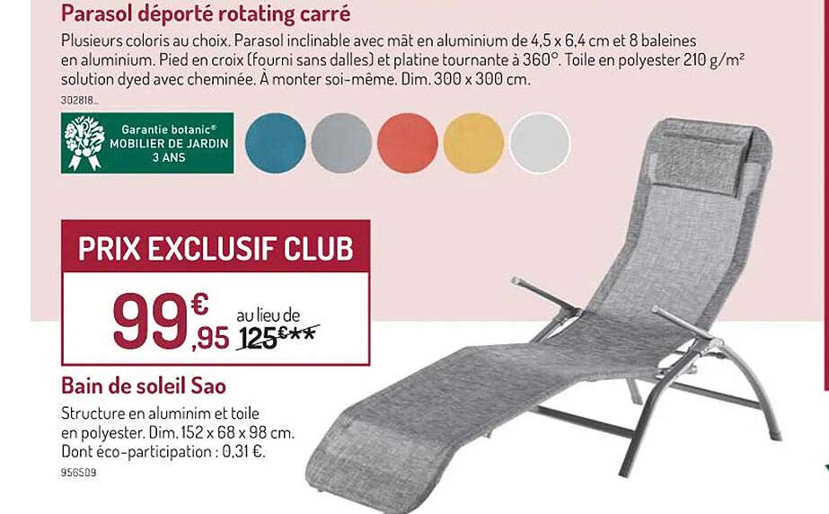 parasol déporté rotating carré, bain de soleil sao