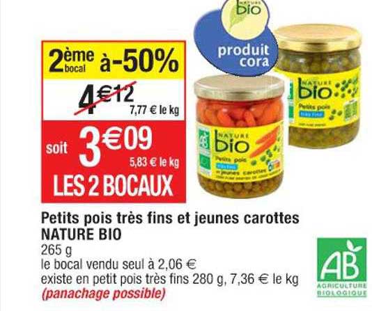 petits pois très fins et jeunes carottes nature bio