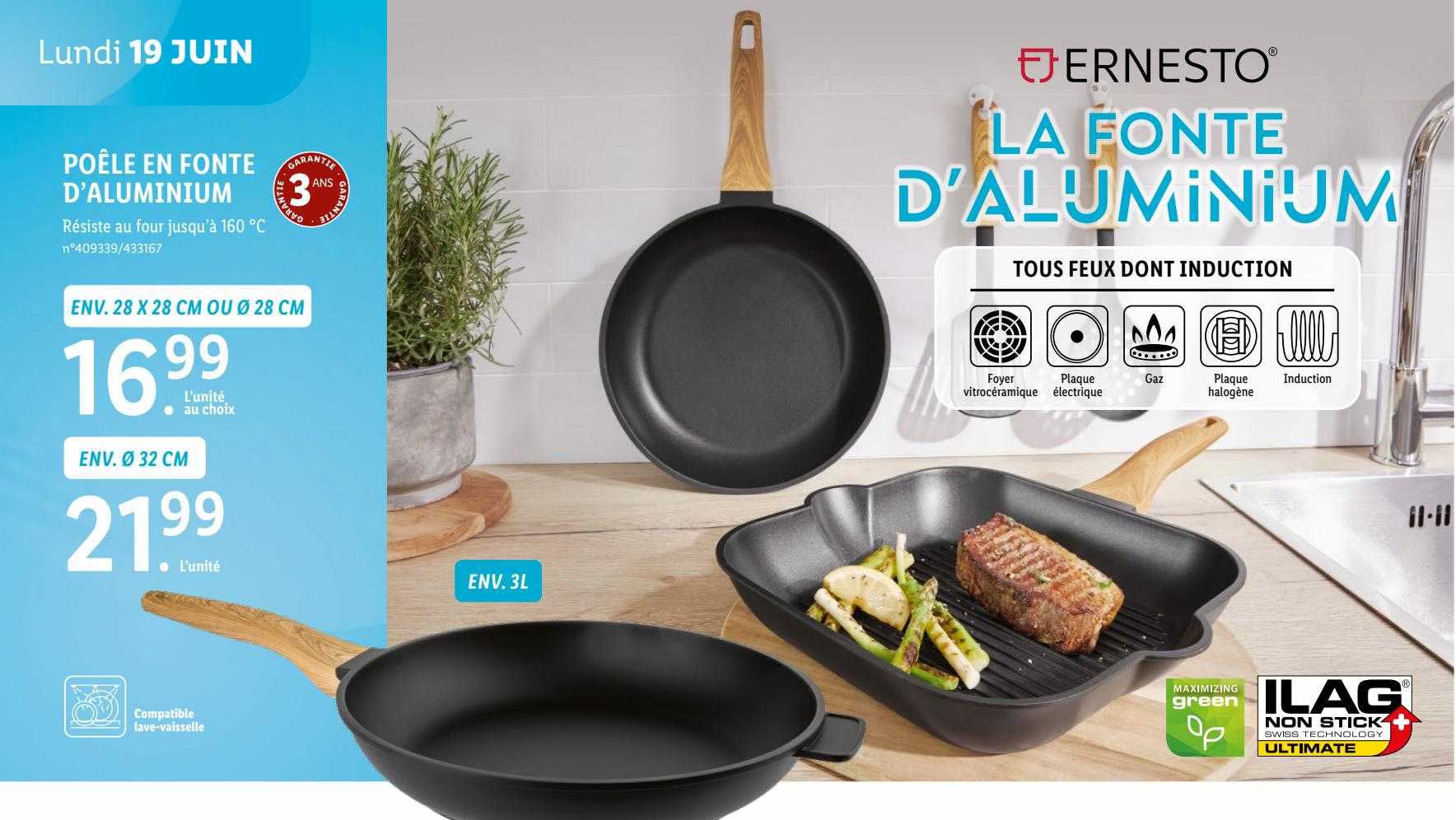 poêle en fonte d'aluminium ernesto