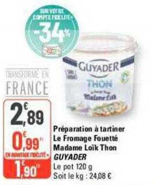 préparation à tartiner le fromage fouetté madame loïk thon guyader