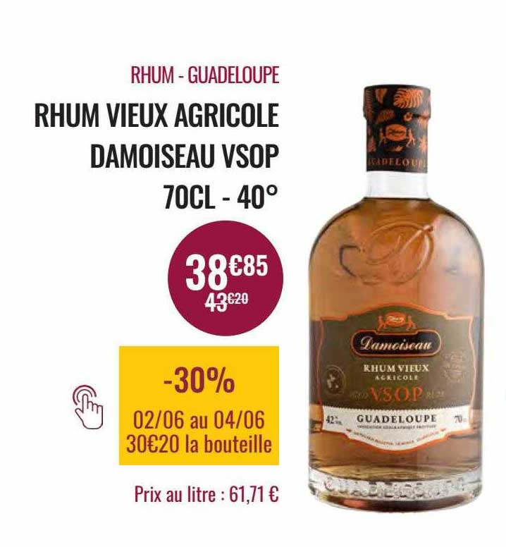 rhum - guadeloupe rhum vieux agricole damoiseau vsop 70cl - 40°