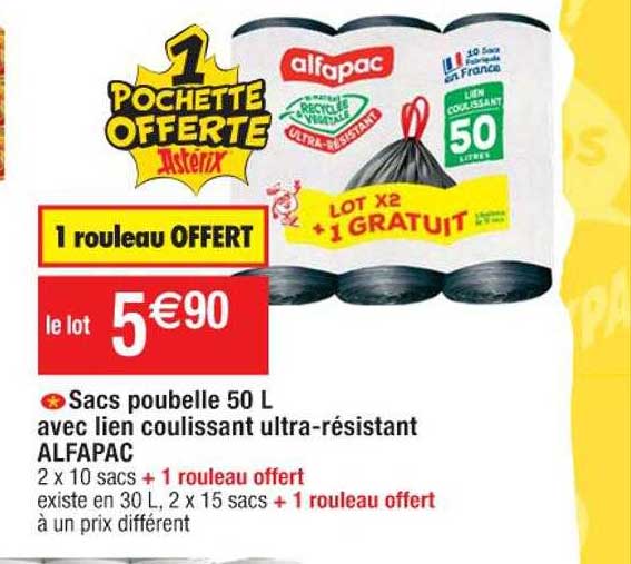 sacs poubelle 50 l avec lien coulissant ultra-résistant alfapac