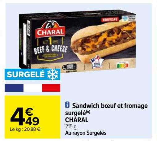 Sandwich Bœuf Et Fromage Surgelé Charal