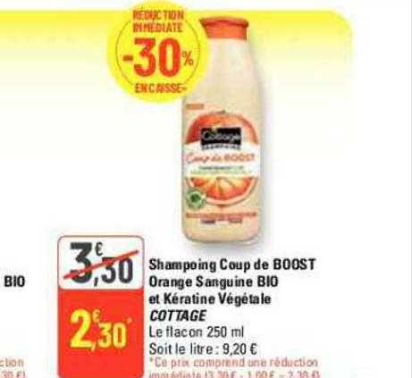 shampoing coup de boost orange sanguine bio et kératine végétale cottage