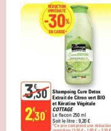shampoing cure detox extrait de citron vert bio et kératine végétale cottage