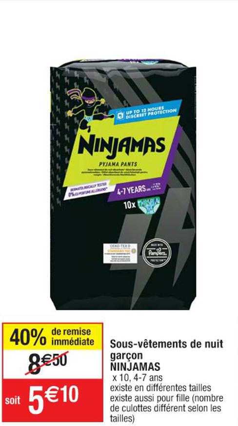sous-vêtements de nuit garçon ninjamas