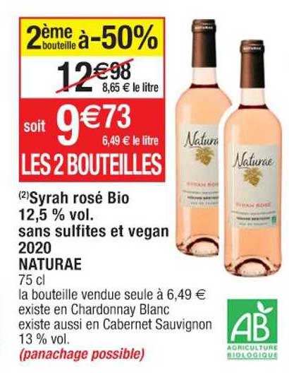 syrah rosé bio 12,5% vol. sans sulfites et vegan 2020 naturae