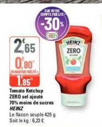 tomate ketchup zéro sel ajouté 70% moins de sucres heinz