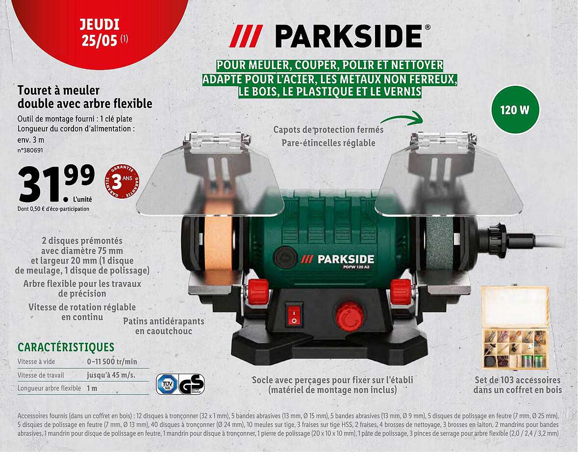 touret à meuler double avec arbre flexible parkside