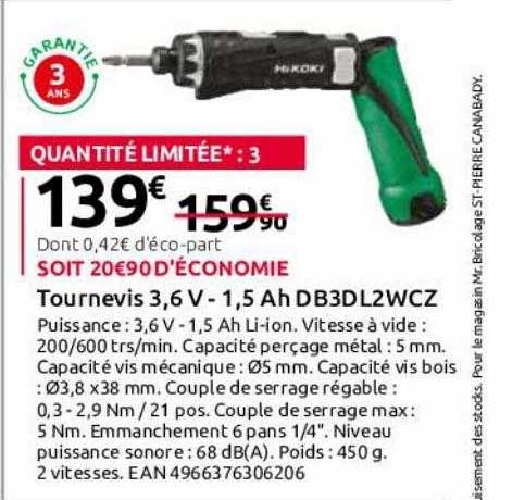 tournevis 3,6v - 1,5Ah db3dl2wcz hikoki