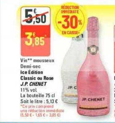 vin mousseux demi-sec ice édition classic ou rosé j.p. chenet