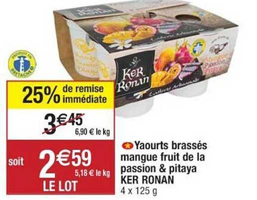 yaourts brassés mangue fruit de la passion & pitaya ker ronan