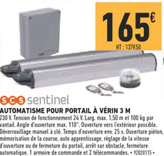 automatisme pour portail à vérin 3 m scs sentinel