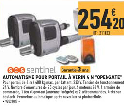 automatisme pour portail à verin 4 m opengate scs sentinel