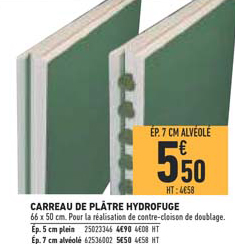 carreau de plâtre hydrofuge