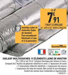 isolant multicouches 19 éléments laine de mouton